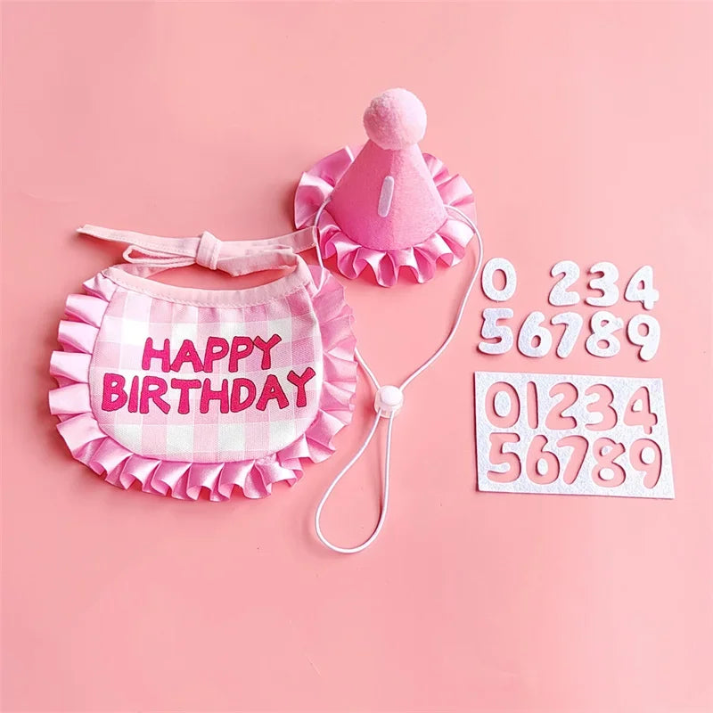 Dog Birthday Scarf Hat Set Cat Birthday Party Supplies Pet Scarf Puppy Birthday Lace Hat Scarf for Small Medium Dog Pet