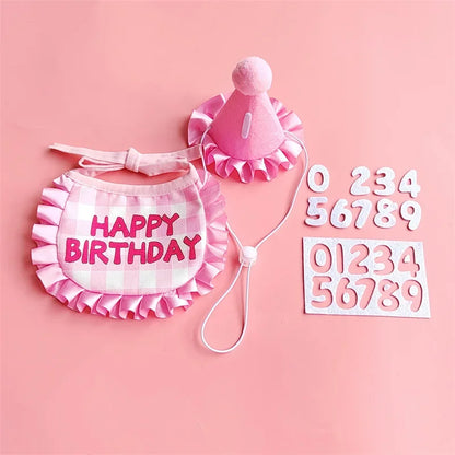 Dog Birthday Scarf Hat Set Cat Birthday Party Supplies Pet Scarf Puppy Birthday Lace Hat Scarf for Small Medium Dog Pet
