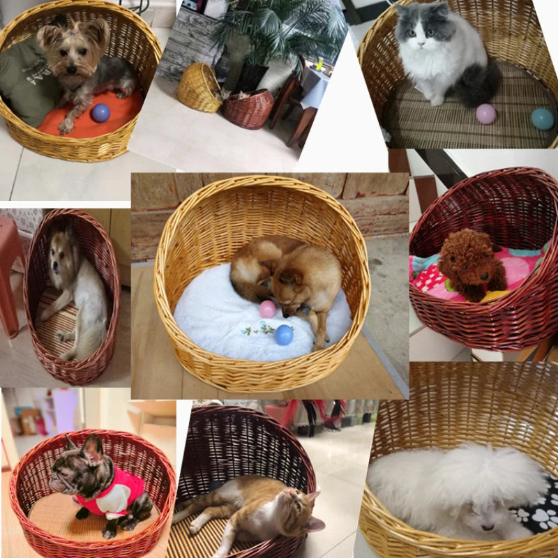 Willow Vine Weaving Dog House Summer Cool Cat Bed Four Season Universal Small Dog Pet Nest Summer Sleeping Mat Teddy Dog Bed
