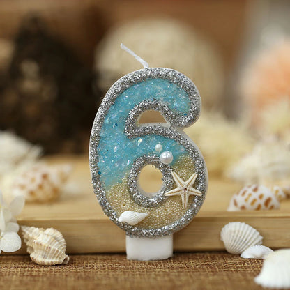 1PC 0-9 Digital Glitter Candles Summer Beach Starfish Birthday Cake Decoration Candles Ocean Themed Party Cake Decoration