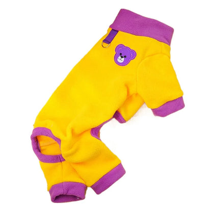 Bear Pattern Plush Dog Jumpsuit Colorful with D Ring Dog Four Legged Clothing Comfortable Pet Base Shirt Warm Dog Pajamas