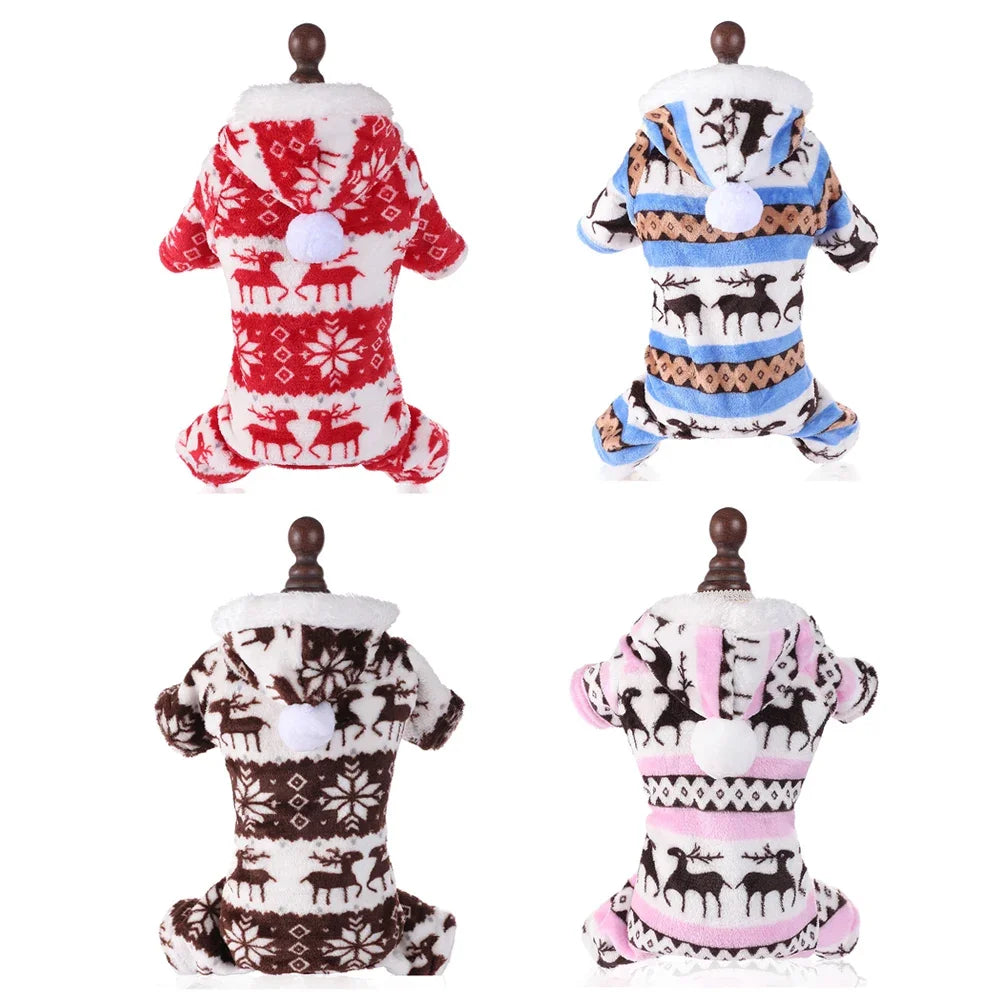 S-4XL Dog Pajamas for Small Medium Dogs Elk Printed Puppy Jumpsuit Winter Warm Pet Christmas Clothing Coral Velvet Sleepwear