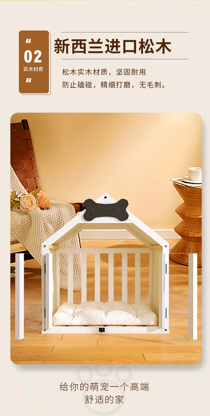 the DOG BONE DOGHOUSE - Solid Wood Doghouse, Large Space Double Doors Indoor Breathable Small Dog Washable Cat's Nest Doghouse, Waterproof Pet Bed