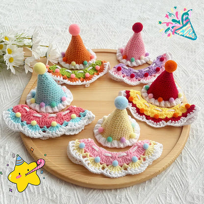 the CROCHET CANINE - Pet Dog/Cat Birthday Hat, Pet Party Dress Up, Photo Decoration, Dog Neck Cute Handmade Set, Dog Accessories for Small Dogs/Puppy