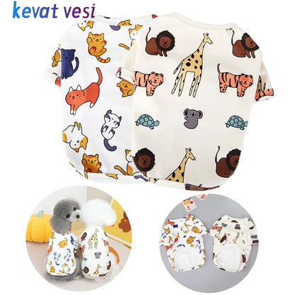 Spring Summer Pet Vest Breathable Cartoon Print Pet T-shirt for Small Medium Dogs Cats Puppy Clothes Chihuahua Bichon Costume