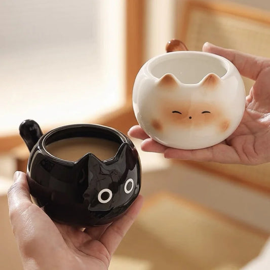 Cute Ceramic Cup Creative Siamese Cat Shaped Mug Coffee Cups Office Milk Cup Household Drinking Utensil Funny Birthday Gift