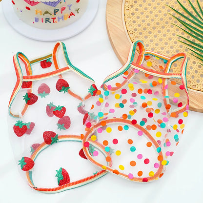 Pet Strap Sunscreen Vest Mesh Strawberries Dog Vests Dog Cat Clothing Supplies Thin Teddy Bear Colorful Dot Top Puppy Clothes
