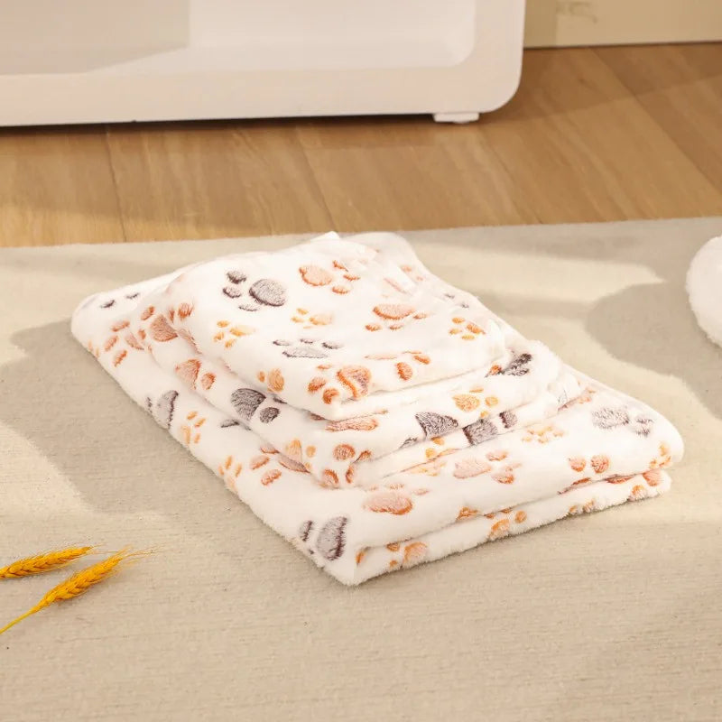 3Pcs/SET Washable Dog Blanket Fuzzy Cat Warm Sleep Mat Cute Paw Print Fleece Blanket Soft Puppy Throw Cover for Kennel Crate Bed