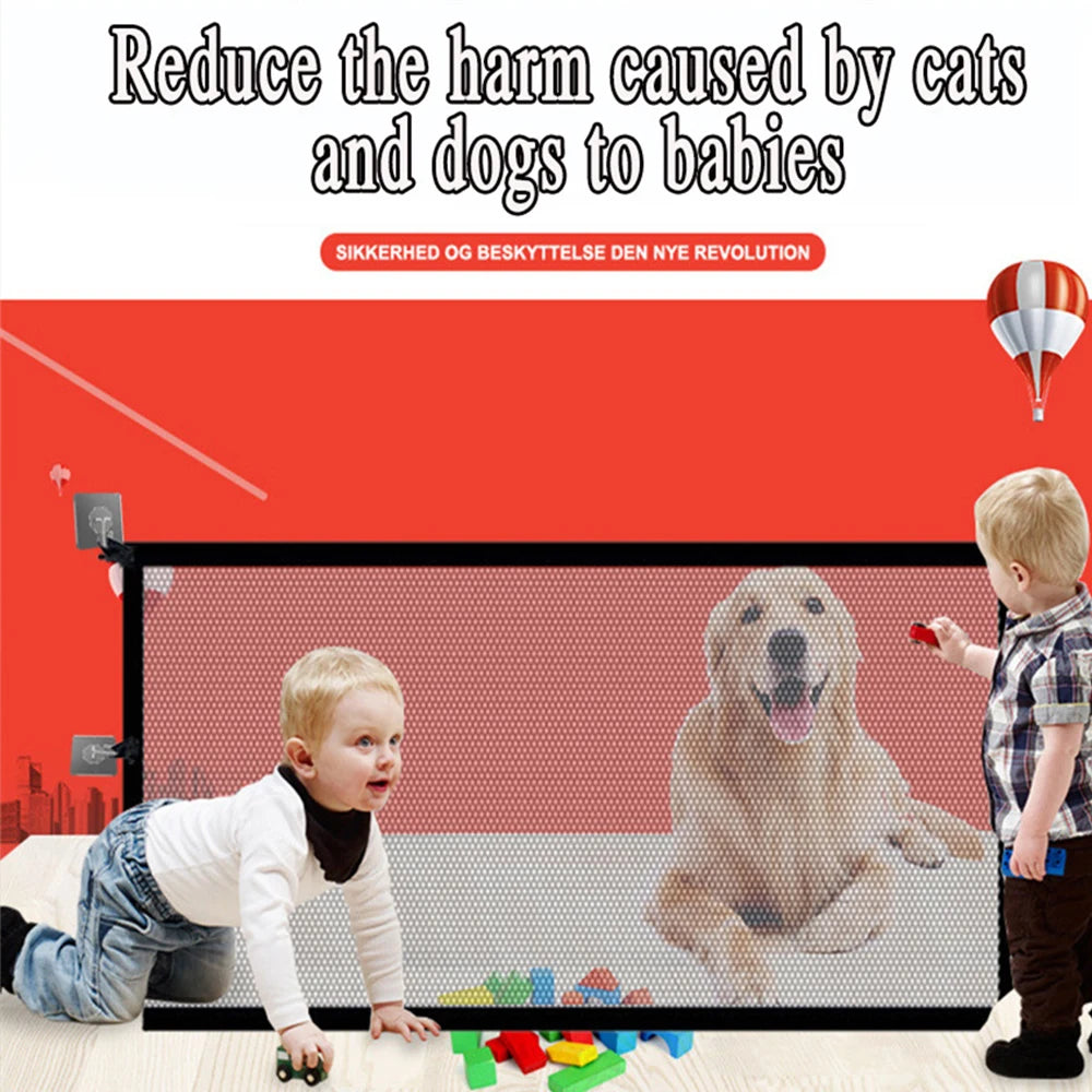 Pet Isolation Barrier Nylon Mesh Pet Divider No Need To Punch Hole Pet Separation Fence Folding Breathable Safety Dog Gate Guard