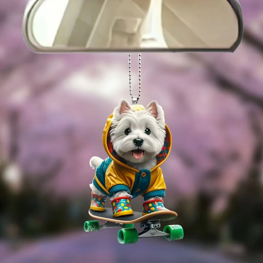 Cartoon Terrier Skateboarding Dog Keychain Cute Puppy Pendant Versatile Charm for Car,Backpacks,Home,Festive Party,Gift & Decor
