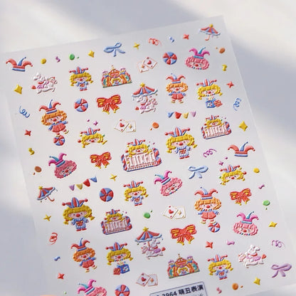 Graffiti Cat Claw Rabbit Bunny Bear Dog Flower Lovely Animal Fruit Dim Sum Candy Sunflower Adhesive 5D Nail Art Stickers Decal