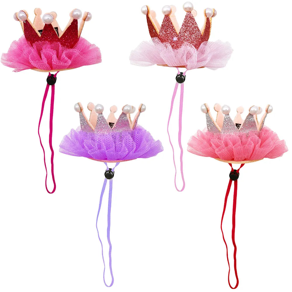 Pet Birthday Dog Crown Cap with Lace Pearl Red Series Sequin Decorate Hat with Adjustable Dog Accessories Puppy Cat Dog Product