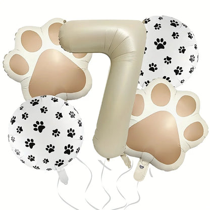 7Pcs Animal Let's Pawty Dog Cat Paw Aluminum Balloon 40 inch Cream Number Birthday Party Decoration Balloon Baby Shower Supplies