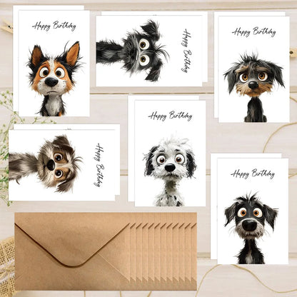 12-Pack Assorted Dog Birthday Greeting Cards with Envelopes - Unique Canine Designs for Friends, Festive Holiday Celebrations
