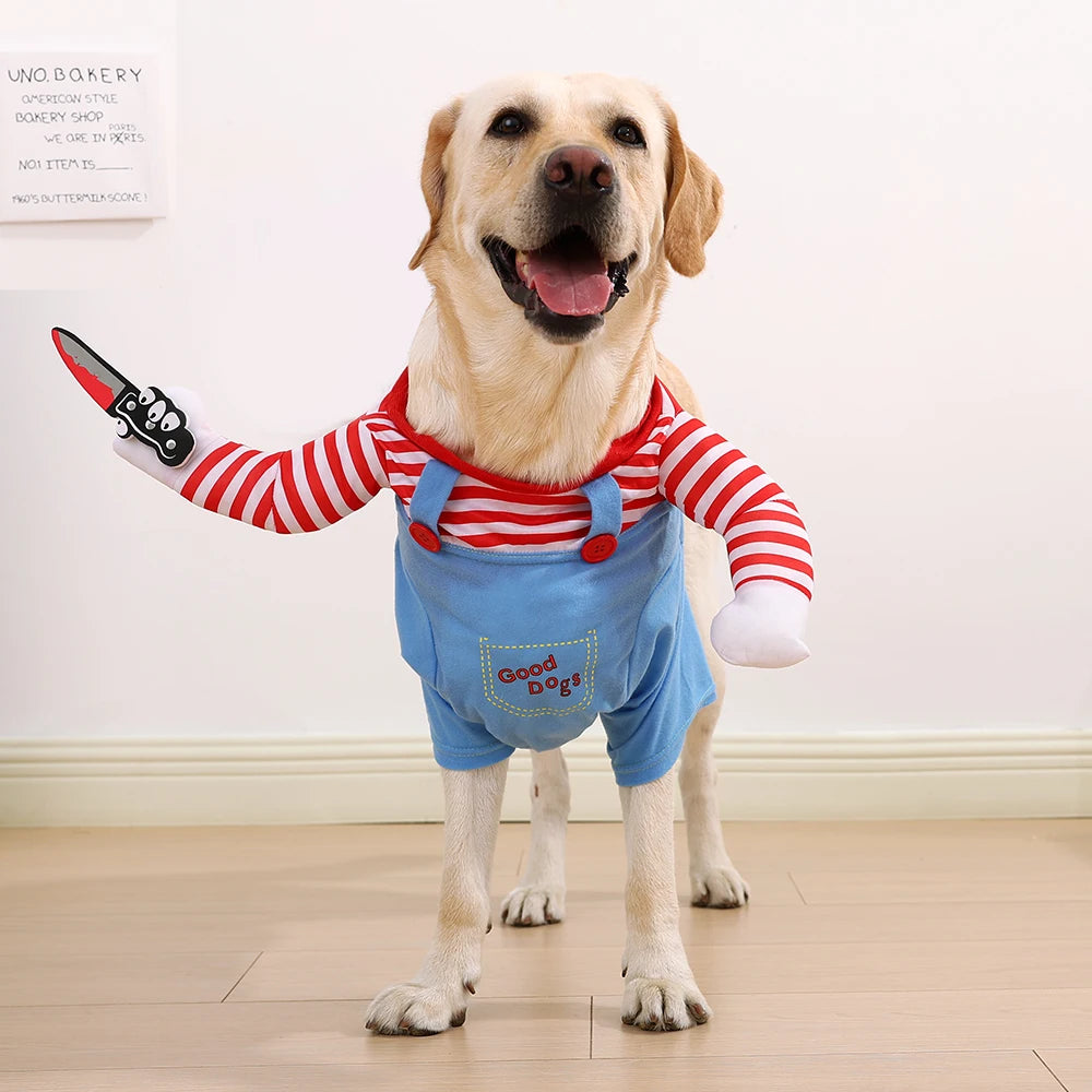 the CHUCKIE - Funny Large Dog Halloween Costume for Small Dogs/Cats, Adjustable Pet Cosplay Clothes, Cute Puppy Festival Gifts, Labrador Outfits