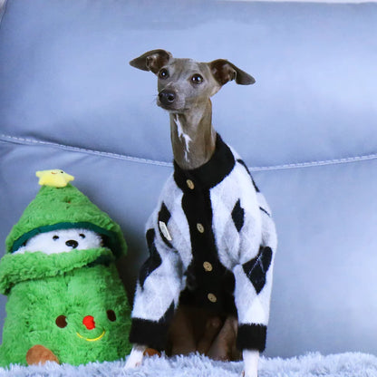 Long Sleeves Cardigan Sweater Jacket for Mid Dogs Warm Black White Plaid Coat for Little Greyhound Whippet in Winter Pet Clothes