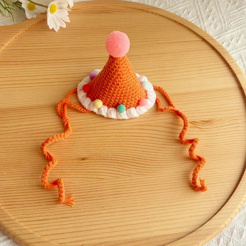 the CROCHET CANINE - Pet Dog/Cat Birthday Hat, Pet Party Dress Up, Photo Decoration, Dog Neck Cute Handmade Set, Dog Accessories for Small Dogs/Puppy