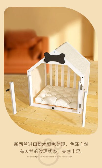 the DOG BONE DOGHOUSE - Solid Wood Doghouse, Large Space Double Doors Indoor Breathable Small Dog Washable Cat's Nest Doghouse, Waterproof Pet Bed