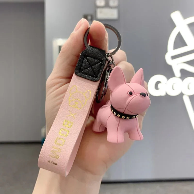 PU Leather Dog Keychains for Women Bag Pendant Fashion Punk French Bulldog Keychain Jewelry Trinket Men's Car Key Ring Key Chain