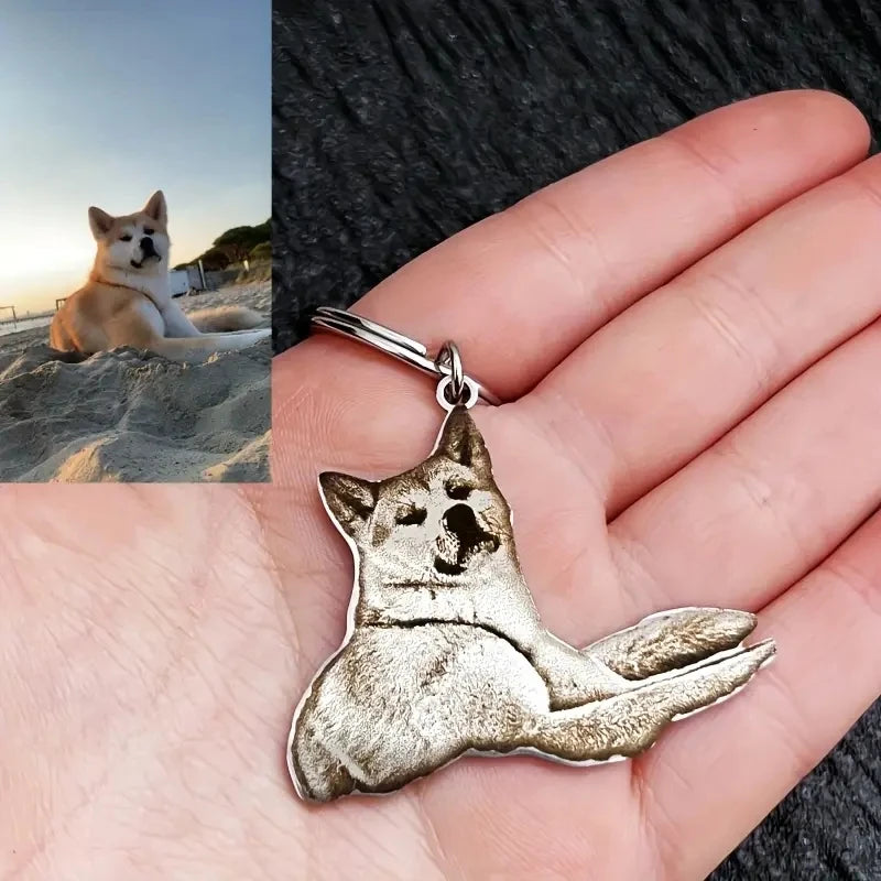 Custom Pet Portrait Keychain Engraved Cat & Dog Photos Portrait, Cute Animal Design,Customize Perfect Gift for Pet Lovers