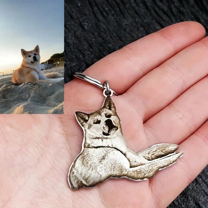Custom Pet Portrait Keychain Engraved Cat & Dog Photos Portrait, Cute Animal Design,Customize Perfect Gift for Pet Lovers