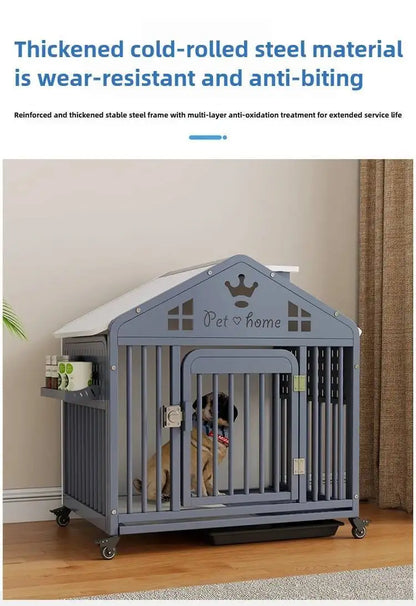 the DOG VILLA - Multi-Functional Solid Wood Steel Frame Pet Dog Villa, Small/Medium-Sized Dog Cage, Indoor Outdoor Dog Cage, Dog Bed with Toilet