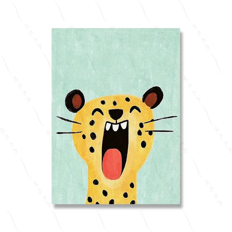 Funny Animals Lion Cheetah Dog Bear Skateboard Posters Prints Wall Art Canvas Nursery Pictures for Kids Girls Boys Room Decor