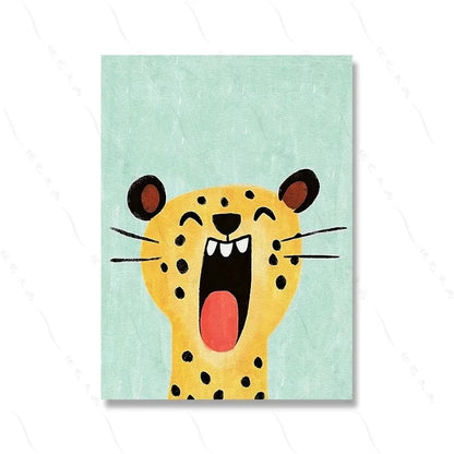 Funny Animals Lion Cheetah Dog Bear Skateboard Posters Prints Wall Art Canvas Nursery Pictures for Kids Girls Boys Room Decor