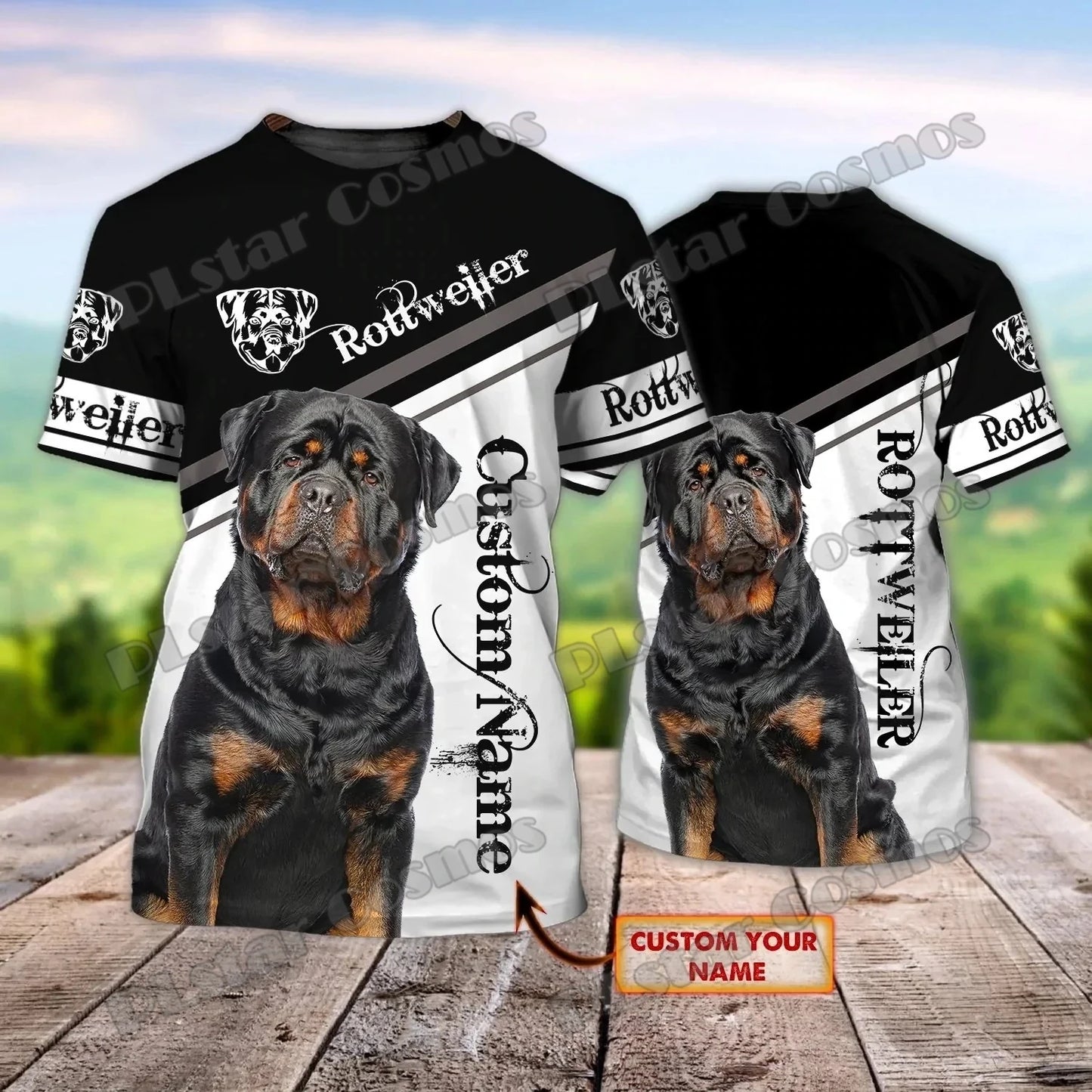 the ALPHA ROTTWEILER - Personalized Name Rottweiler Never Walk Alone 3D Printed Men's T-Shirt, Summer Casual Unisex Tee Shirt, Gift for Dog Lovers
