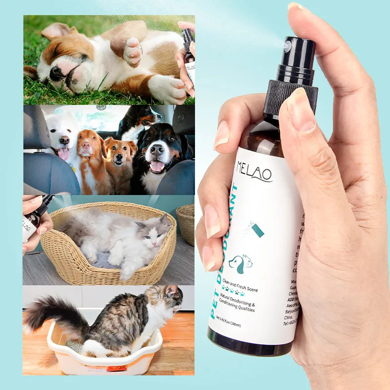 the PET DEODORANT - Natural Pet Deodorizing Spray for Cats/Dogs, Long Lasting Fragrance, Odor Eliminator, Safe Gentle Formula for Home Pet Care