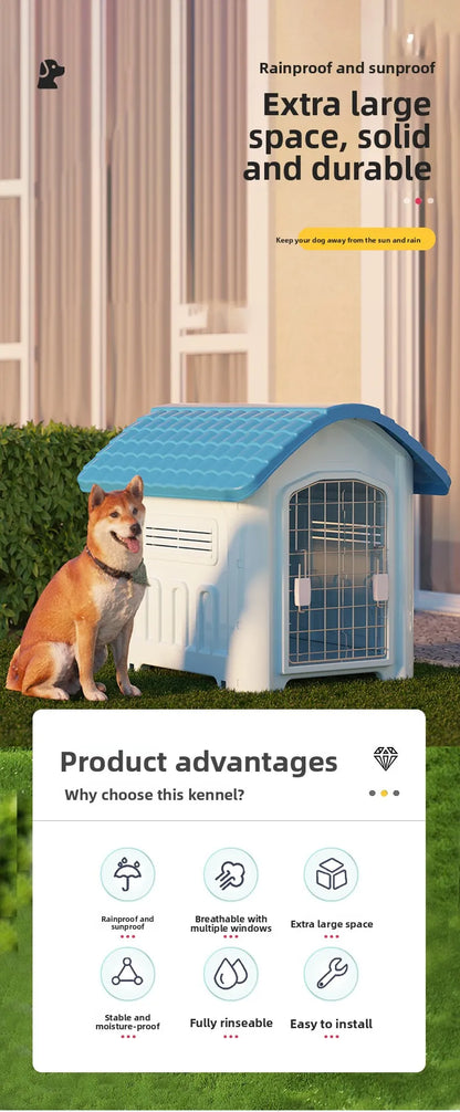 the IN THE DOGHOUSE - Large Waterproof Outdoor Doghouse - Detachable & Washable Dog Cage for Medium/Large Breeds, All-Weather Shelter
