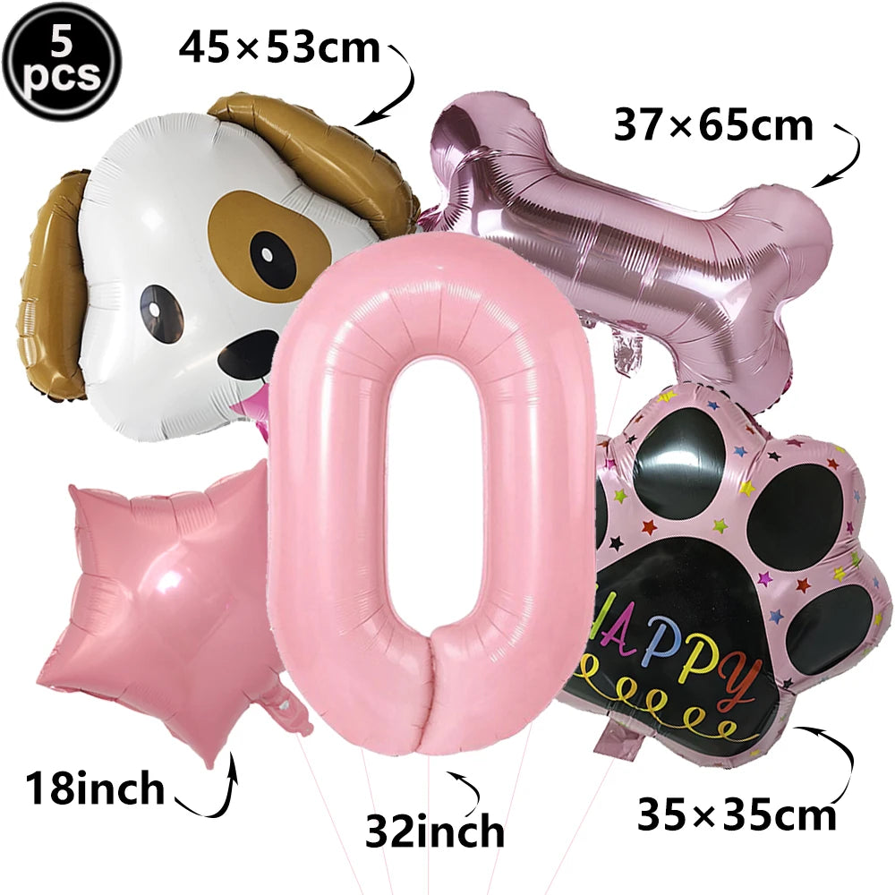 Dog Theme Party Digital Balloon Dog Head Dog Paw and Pink Dog Bone Shaped Foil Balloon Baby Shower Kids Birthday Pets Decoration
