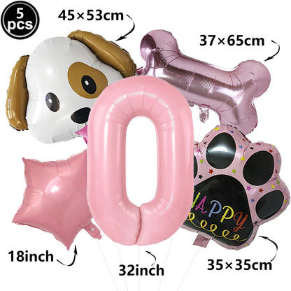Dog Theme Party Digital Balloon Dog Head Dog Paw and Pink Dog Bone Shaped Foil Balloon Baby Shower Kids Birthday Pets Decoration