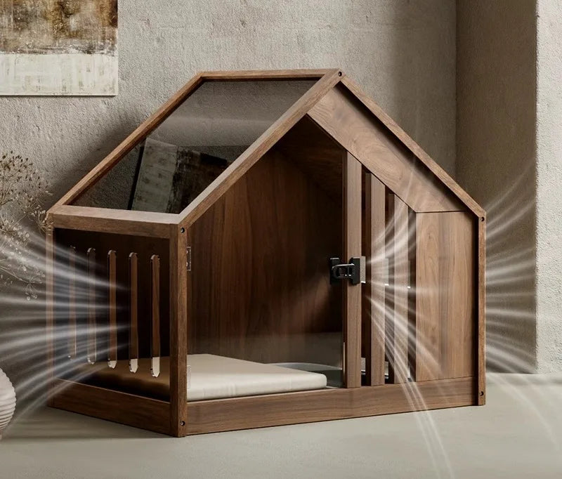 the RETRO DOGGY - Solid Wood Dog Bed with Dog Toilet, Luxury Toilet House Break Semi-Enclosed Breathable Puppy Beds, Easy Clean Indoor Dogs Kennel