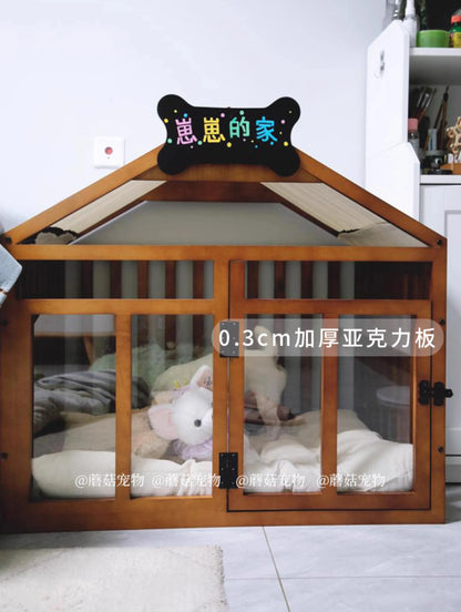 the MILKBONE HOUSE - Indoor Solid Wood Creativity Design Special Use Pet Doghouse, Detachable Washable Advanced Light Luxury Large Dogs Big Villa