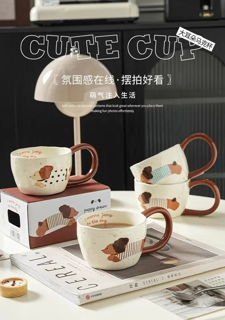 Sausage Puppy Breakfast Cute Ceramic Mug Creative Home Water Cup High Aesthetic Office Coffee Cup Milk Coffee Household Cup
