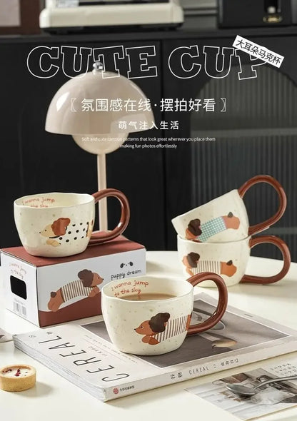 Sausage Puppy Breakfast Cute Ceramic Mug Creative Home Water Cup High Aesthetic Office Coffee Cup Milk Coffee Household Cup