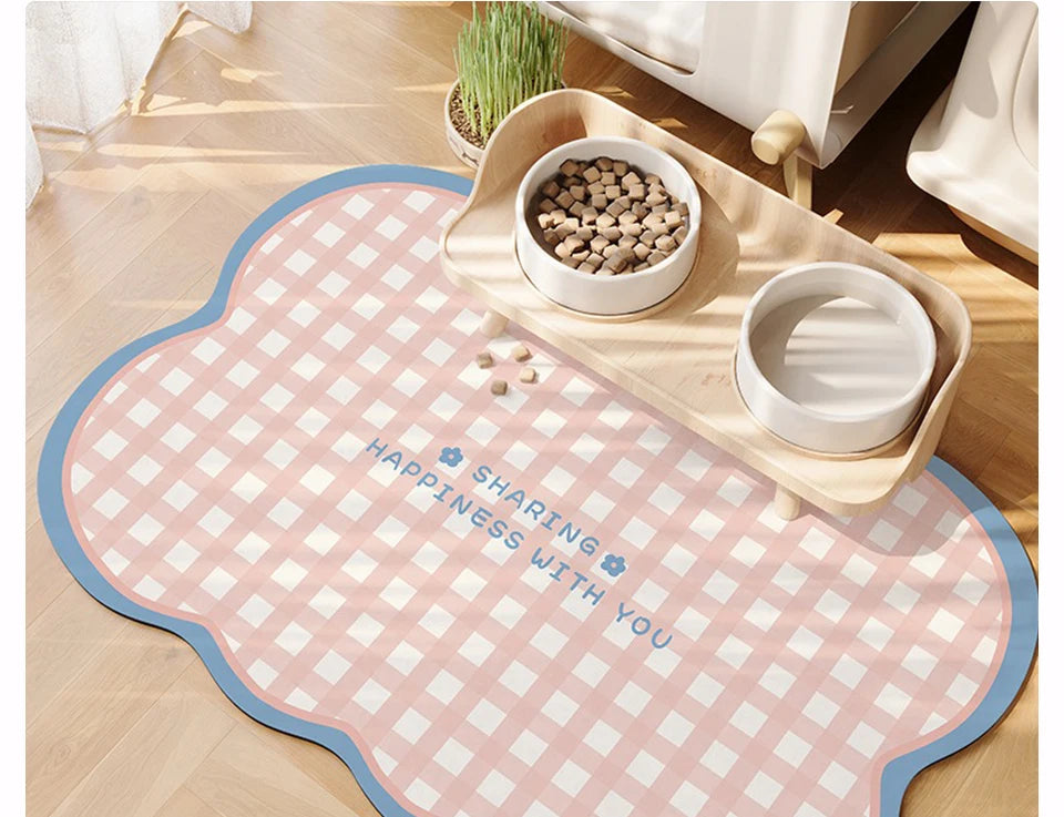 Pet Feeding Mat Waterproof Pvc Leather Carpet Cat Dog Anti-urine Floor Mats Pink Plaid Sweet Home Decoration Rug for Kitchen
