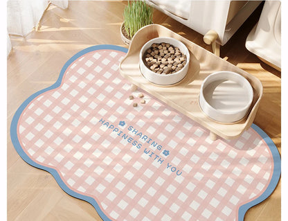 Pet Feeding Mat Waterproof Pvc Leather Carpet Cat Dog Anti-urine Floor Mats Pink Plaid Sweet Home Decoration Rug for Kitchen