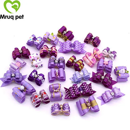 20pcs Pet Dog Cute Hair Bows with Rhinestone&Flowers Ribbon Bows Dog Hair Accessory Dog Groomining Pet Supplies