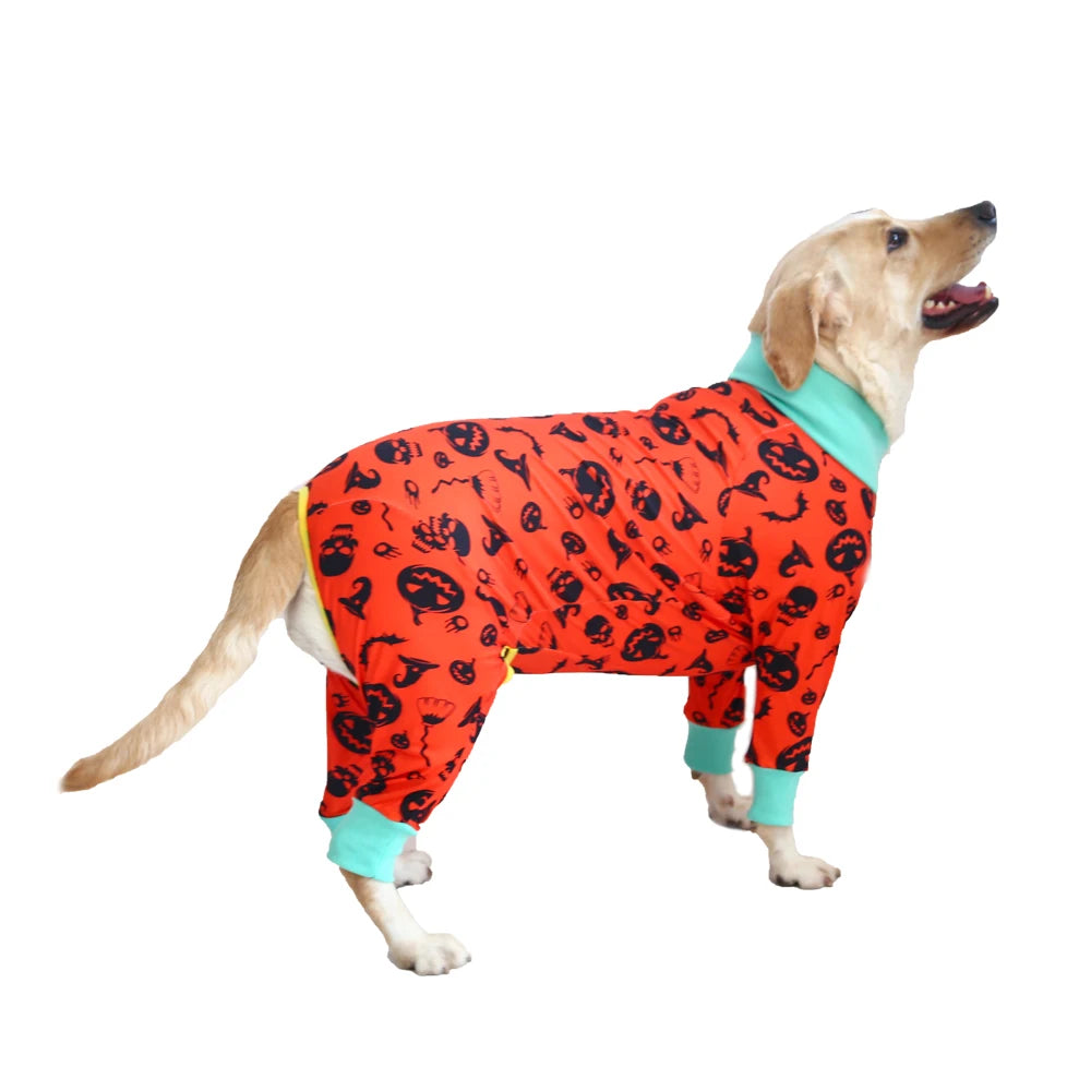 2024 New Halloween Prints Dog Four-legged Suit for Large Medium Bodysuit Dogs Pajamas PJS Full Body for Shedding Prevent Licking