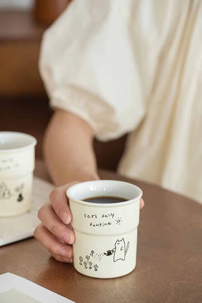 225ml Ceramic Cup Cute Cat Illustrations Coffee Cup for Kitchen Coffee Shop Restaurant,Latte Mug,Drinkware Gift Souvenir