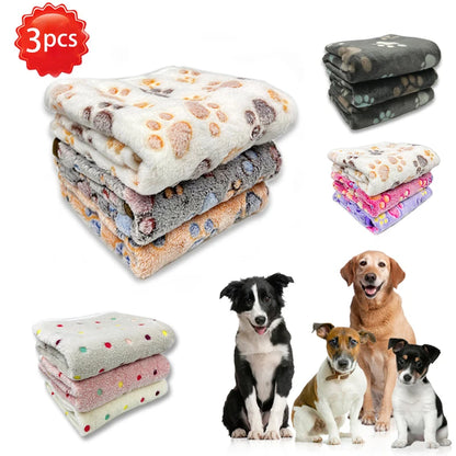 3PCS Soft Flannel Fleece Cat Dog Blanket Bed Mats Paw Foot Print Warm Pet Blanket Sleeping Beds Cover Mat For Pets Supplies
