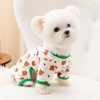 Thin Dog Clothes for Small Dogs Cute Bear Striped Dog Jumpsuit Pet Dog Coat Four Legs Dog Pajamas Kitten Puppy Sweatshirt Autumn