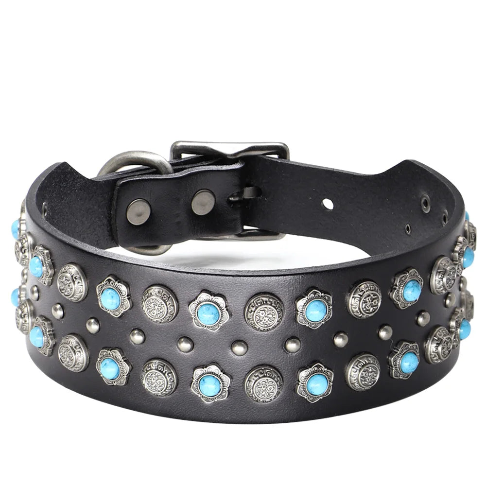 the STUD & SPARK ELITE COLLAR - Luxurious Dog Real Leather Collar, Cool Spiked Studded Pet Collars, Jeweled Leather Dogs Collars, Necklace for Pet Show, Bulldog