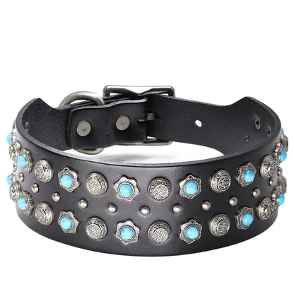 the STUD & SPARK ELITE COLLAR - Luxurious Dog Real Leather Collar, Cool Spiked Studded Pet Collars, Jeweled Leather Dogs Collars, Necklace for Pet Show, Bulldog