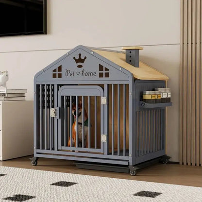 the DOG VILLA - Multi-Functional Solid Wood Steel Frame Pet Dog Villa, Small/Medium-Sized Dog Cage, Indoor Outdoor Dog Cage, Dog Bed with Toilet