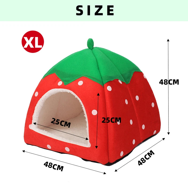 the DOGGY BERRY - Dog/Cat Soft Foldable Portable Strawberry House, Winter Autumn Dog/Puppy/Kitten Warm Bed Tent, Pet Supplies, Cute Cat/Dog Cave Nest