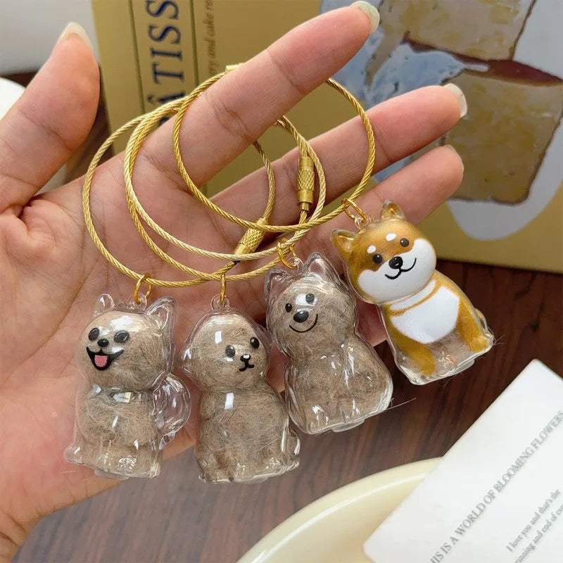 Dog Hair Storage Pendant Keychain Transparent Pet Fur Keepsake Capsule DIY Decoration Memorial Gifts for Pet Lovers Home Display