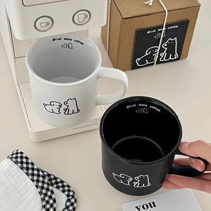 Premium Frosted Small Dog Mark Cup, Korean INS Breakfast Coffee Cup, Ceramic Cup Black and White Couple Cup Gift Box Set